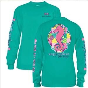 Simply Southern Aqua Blue Graphic Long Sleeve T-Shirt Women's Size Small